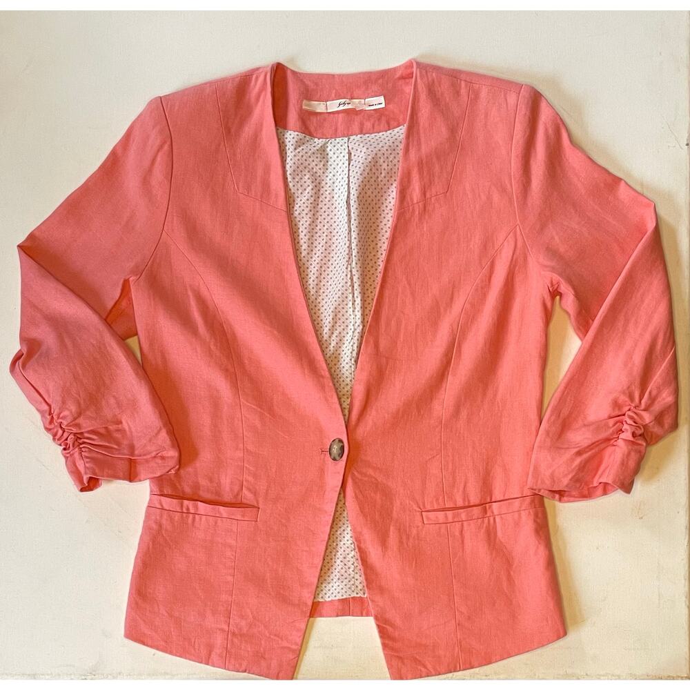 Gibson Coral Linen Blazer Women’s Sm Ruched Sleeve Lined Lightweight office